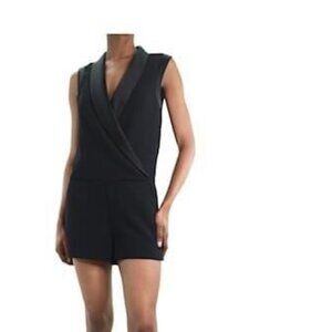 L'AGENCE Size 6 Tuxedo Jumpsuit Romper Satin Detail Black Sleeveless